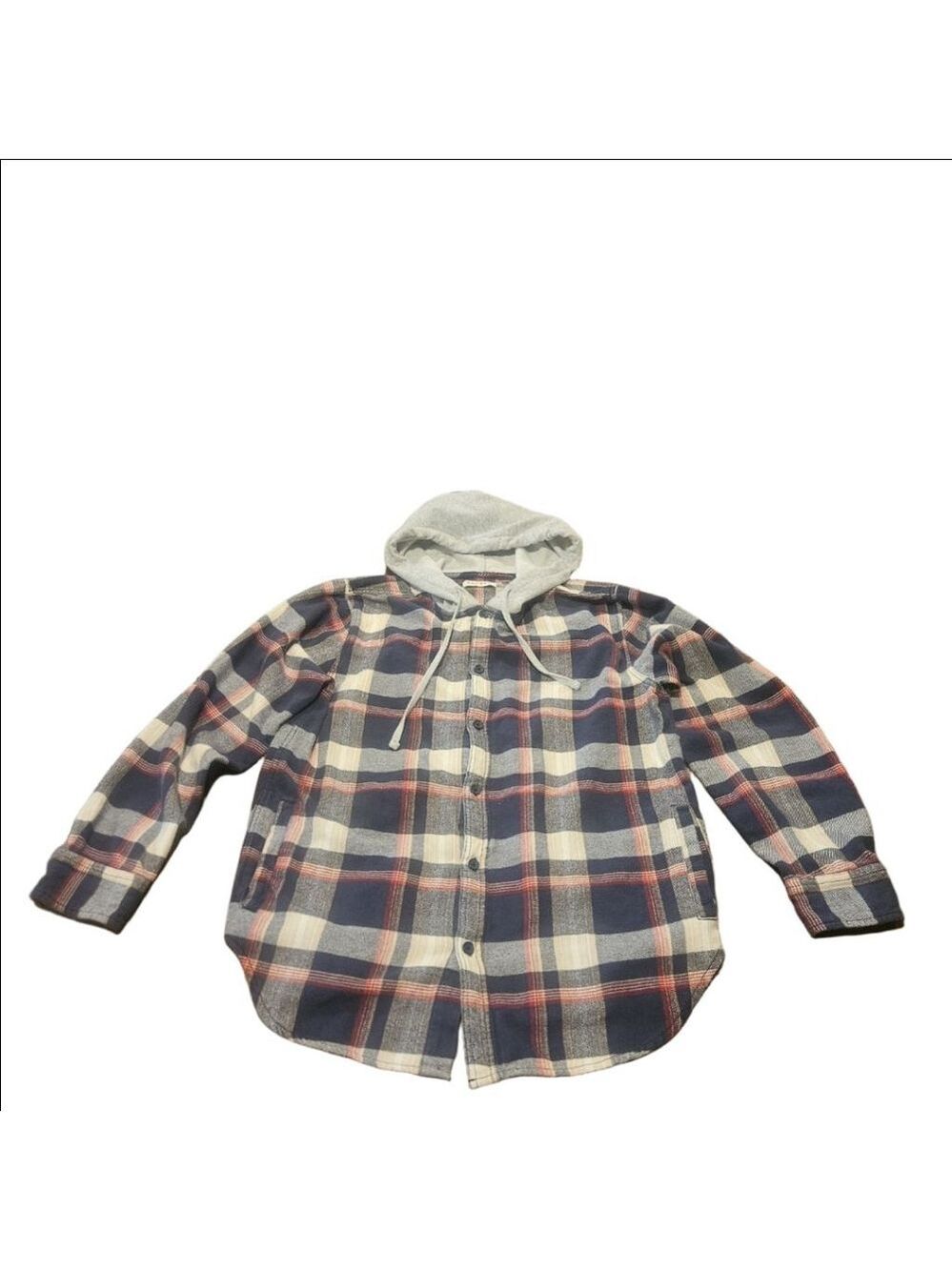 Men's PacSun Plaid Flannel Hoodie M Navy Red White